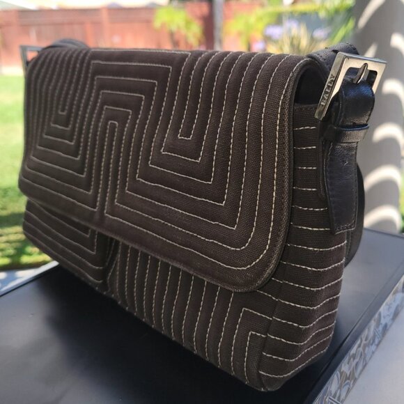 Bally Canvas Leather Quilted Semi-Shoulder Bag - 11.5 x 7" x 2.5" - Picture 3 of 8